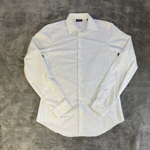 Van Huesen Flex S Slim Fit Strech White Blue Pattern Dress Shirt 14-14.5 34/35